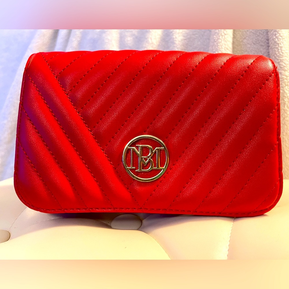 BADGLEY MISCHKA Red Clutch Quilted Vegan Leather